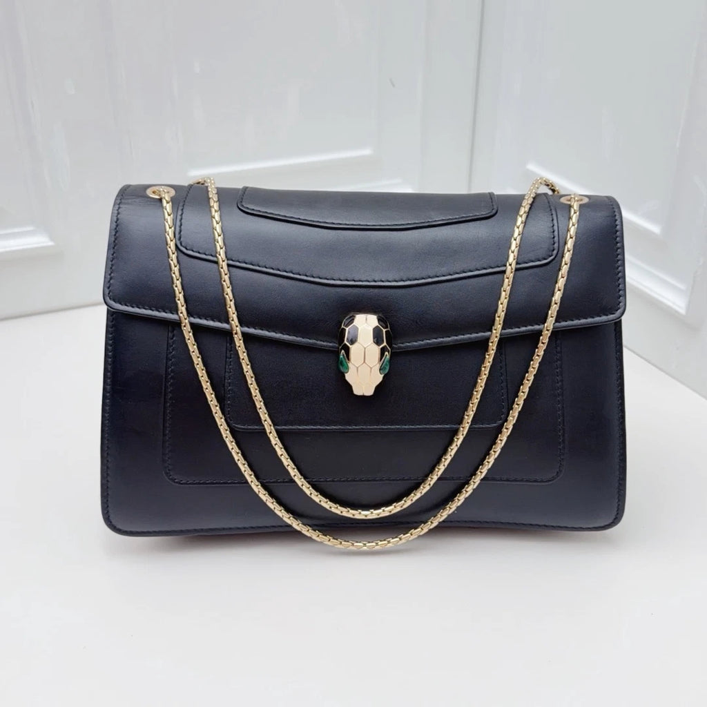BVLGARI Serpenti Black Calf Leather Shoulder Bag Women Fashion