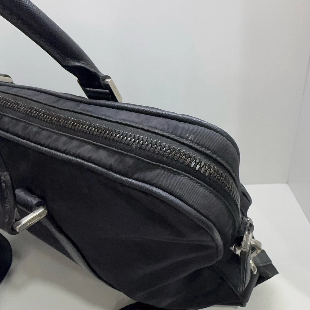 PRADA Black Nylon Leather Briefcase Handbag Crossbody Bag For Women