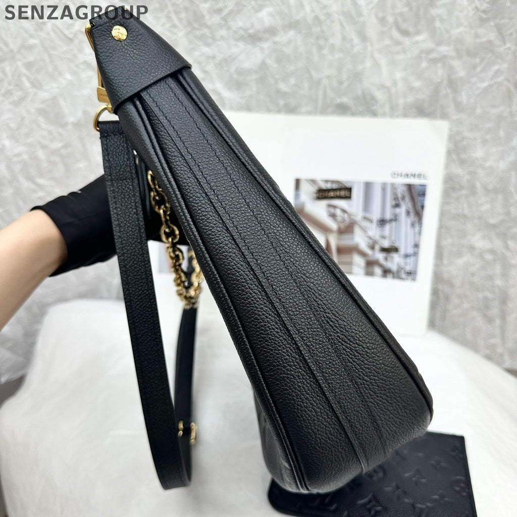 Louis Vuitton Loop Hobo Leather Chain Shoulder Bag Black Gold