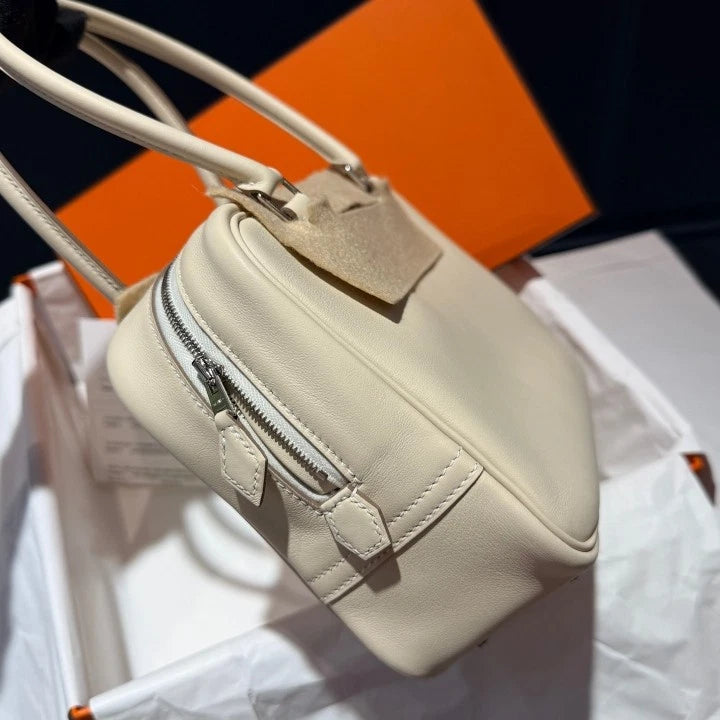 Hermes Plume 20 Mini Top Handle Shoulder Bag White Silver Women Classic D