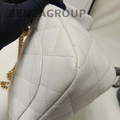 Chanel White Gold Calfskin Chain Shoulder Crossbody Bag Classic Quilted