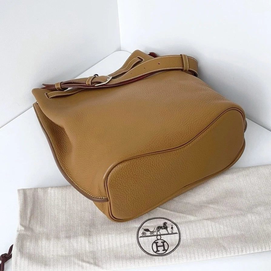 Excellent Hermes SoKelly26 Bucket Handbag Shoulder Bag Brown Silver Hardware