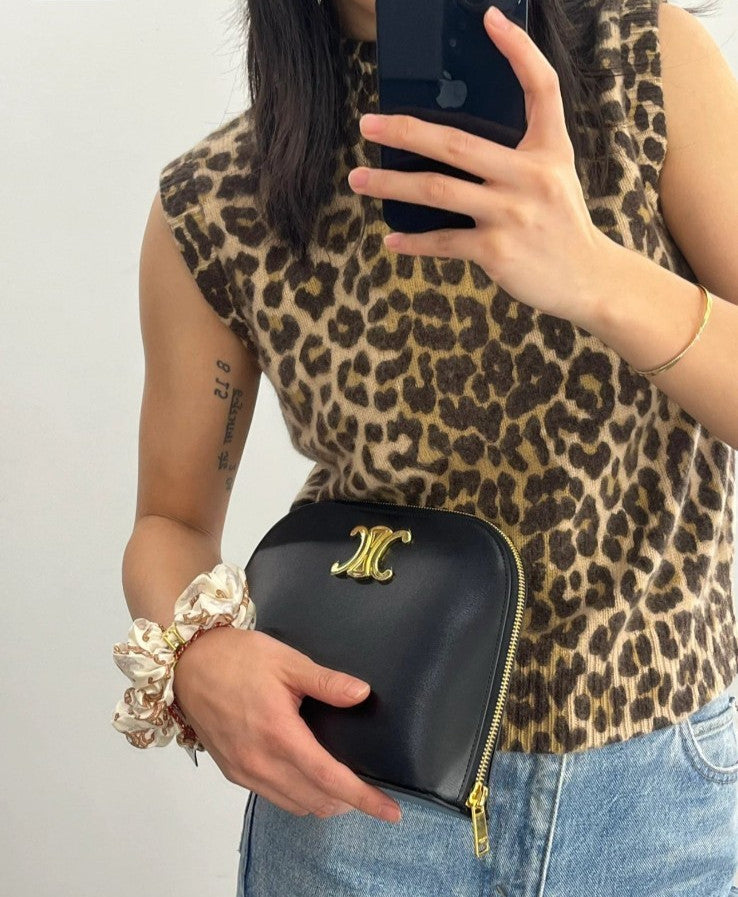 CELINE Triomphe Alma Handbag Black Gold Classic Brand NEW