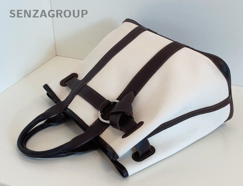 Hermes Petite GP30 Tote Top Handle Canvas Handbag White ebony black Women