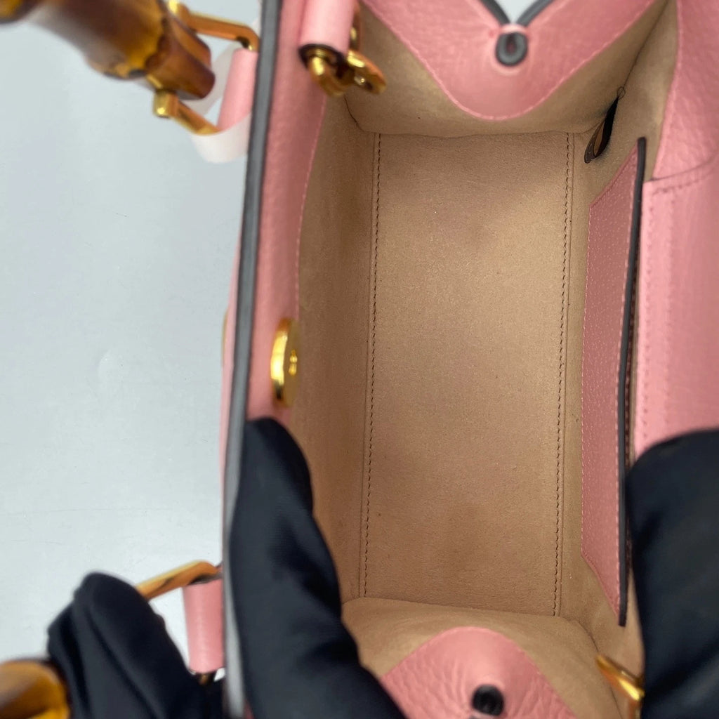 GUCCI Leather Diana Bamboo Mini Top Handle Bag For Women