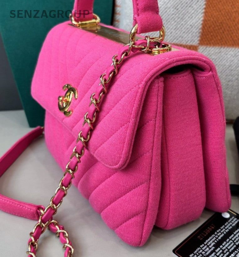 Chanel Trendy CC Chain Crossbody Top Handle Bag Pink Gold Women Classic