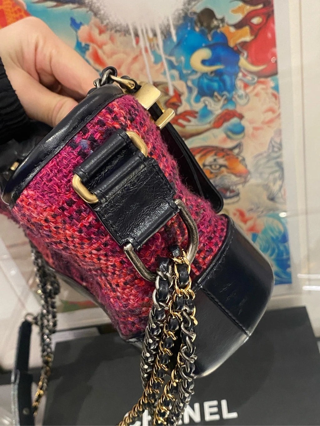 CHANEL Limited Tweed Woven Small Shoulder Bag Black Pink Women