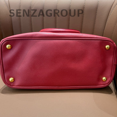 Prada Saffiano Lux Small Double Bag Red Gold Hardware Classic Women's