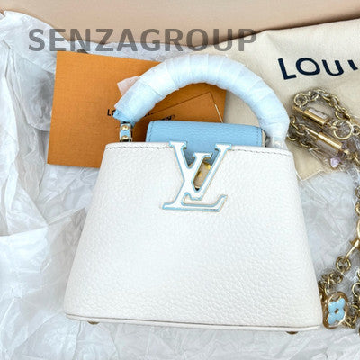 Louis Vuitton Mini Capucines White Blue Handbag Chain Strap Crossbody