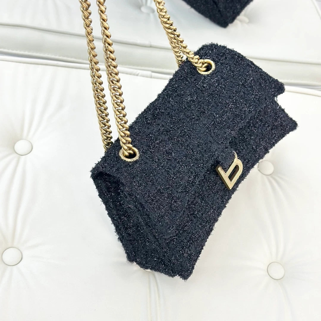 Balenciaga Crush PM Chain Shoulder Bag Black Gold Hardware Women Classic S