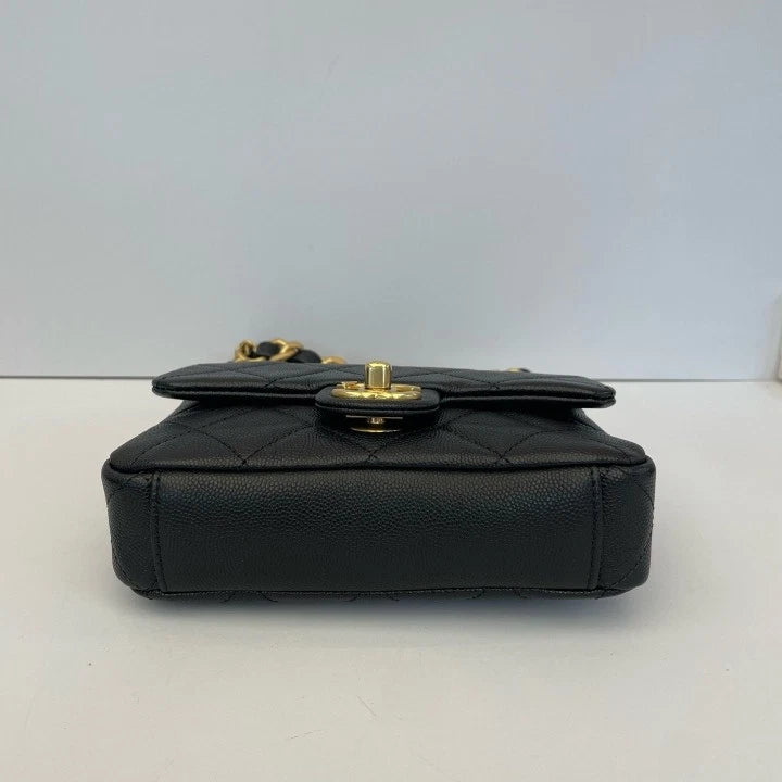 CHANEL 24S Mini Crossbody Bag Black Gold For Women