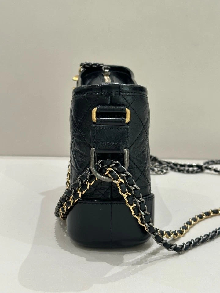 CHANEL Black Leather Small Gabrielle Shoulder Crossbody Bag For Women
