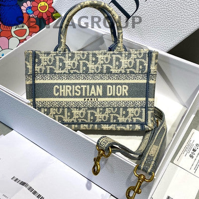 Dior Mini Book Tote Blue Gold Embroidery Shoulder Bag