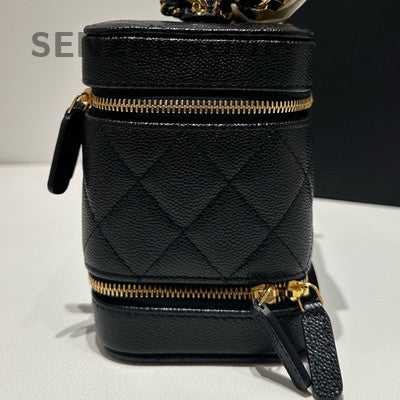 Chanel Quilted Calfskin Cosmetic Chain Crossbody Bag Black Gold
