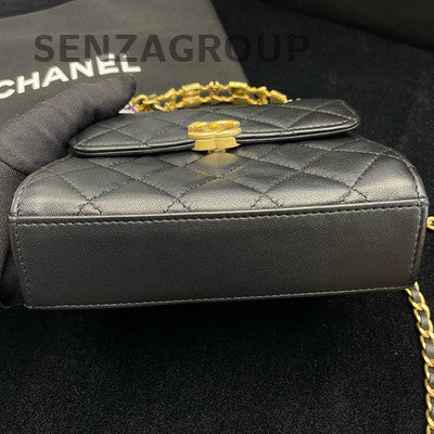 Chanel Enamel Handle Flap Bag Black Gold Hardware Quilted