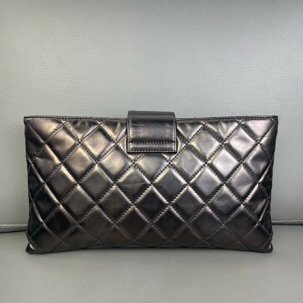 Chanel Quilted Chocolate Brown Leather Envelope Clutch For Women