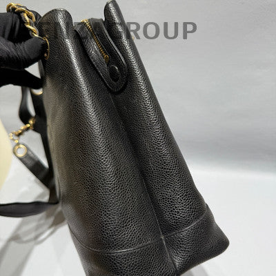 Chanel Gold Ball Zipper Tote Shoulder Crossbody Bag Black Gold