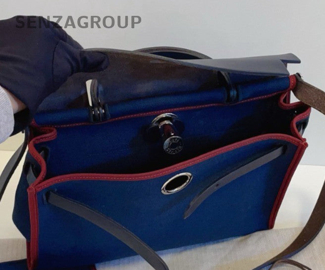 Hermes Herbag31 Top Handle Bag Crossbody Blue Silver Used Women Classic