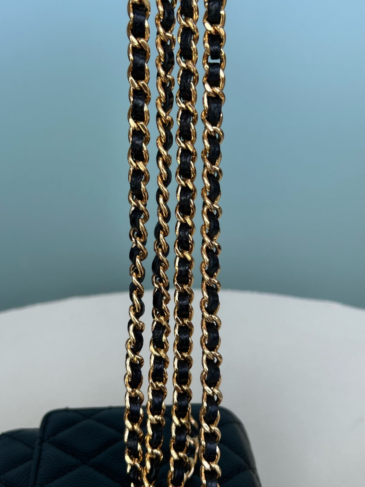 Chanel WOC Chain Calfskin Shoulder Crossbody Black Gold Women Classic Diamond