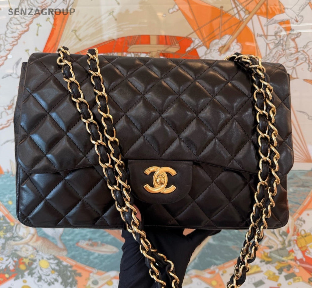 Chanel Classic Flap Jumbo GM Chain Shoulder Bag Crossbody Black Gold Women