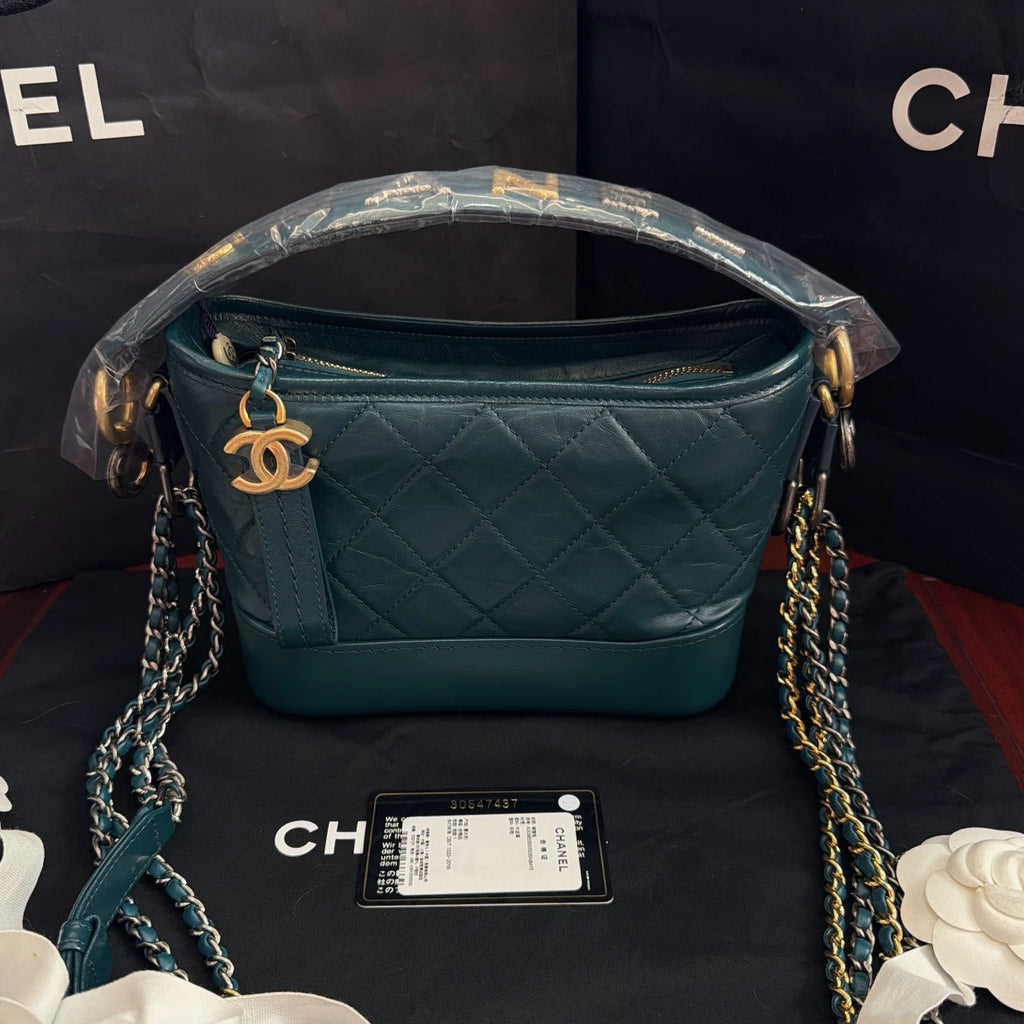 New Chanel Gabrielle PM Chain Blue Handbag Shoulder Bag Diamond Gold Hardware