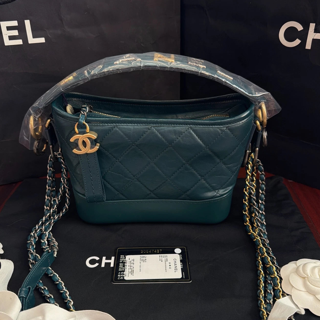 New Chanel Gabrielle PM Chain Blue Handbag Shoulder Bag Diamond Gold Hardware