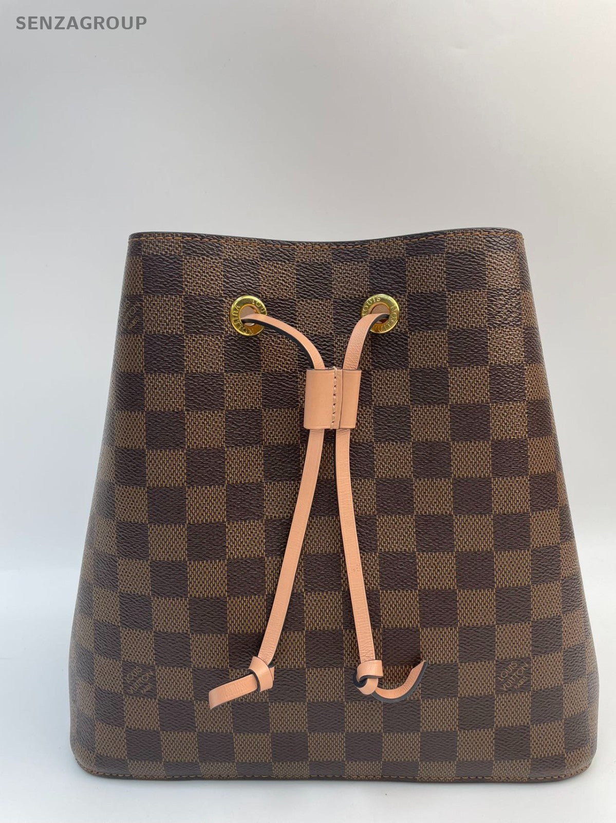 #001 - Louis Vuitton NéoNoé Pink Interior Damier Bucket Bag MM Brown Canvas YY73