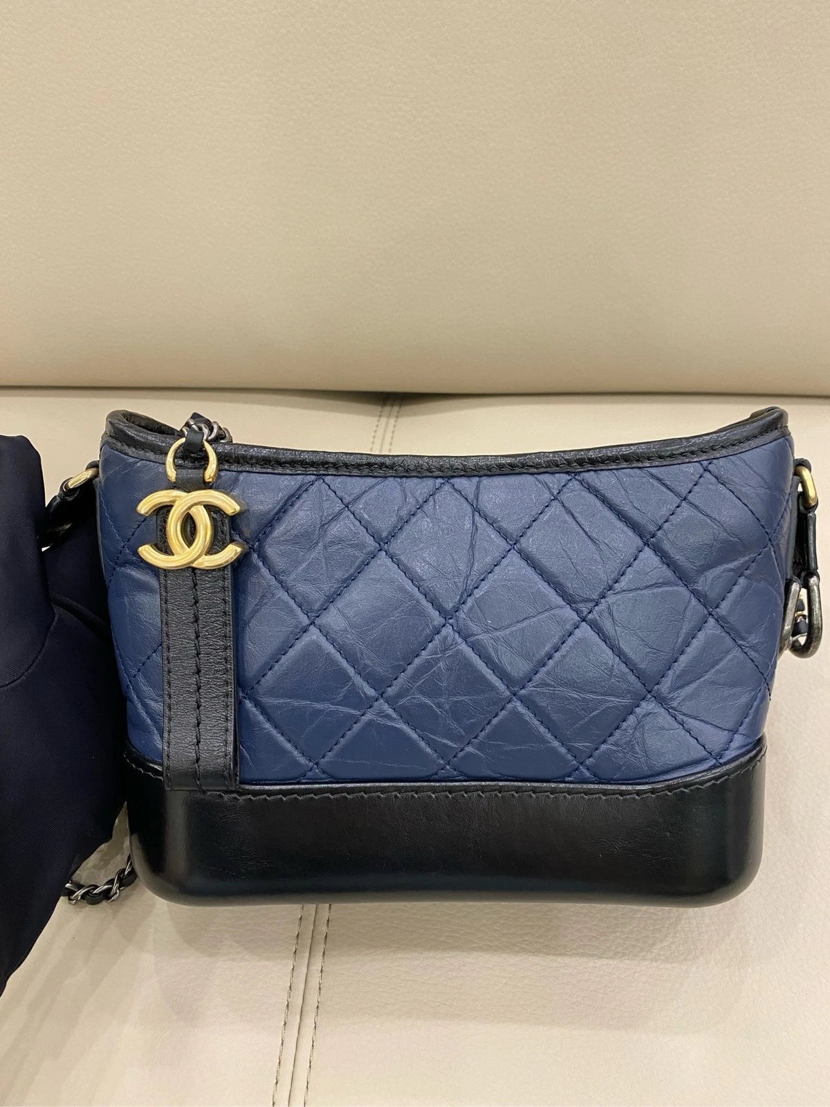 CHANEL Gabrielle Small Blue Black Shoulder Crossbody Bag Women