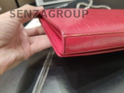 YSL Saint Laurent Red Envelope Chain Shoulder Bag Silver Hardware Classic