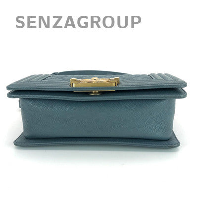 Chanel Le Boy Small Blue Gold Hardware Calfskin Chain Shoulder Bag