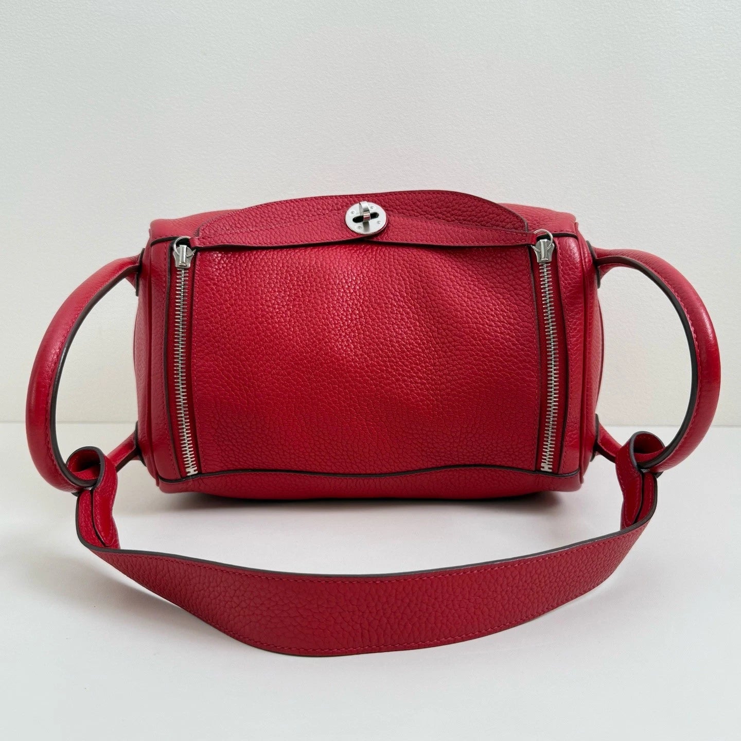 Hermes Lindy30 Top Handle Shoulder Bag Red Silver Used Women Classic