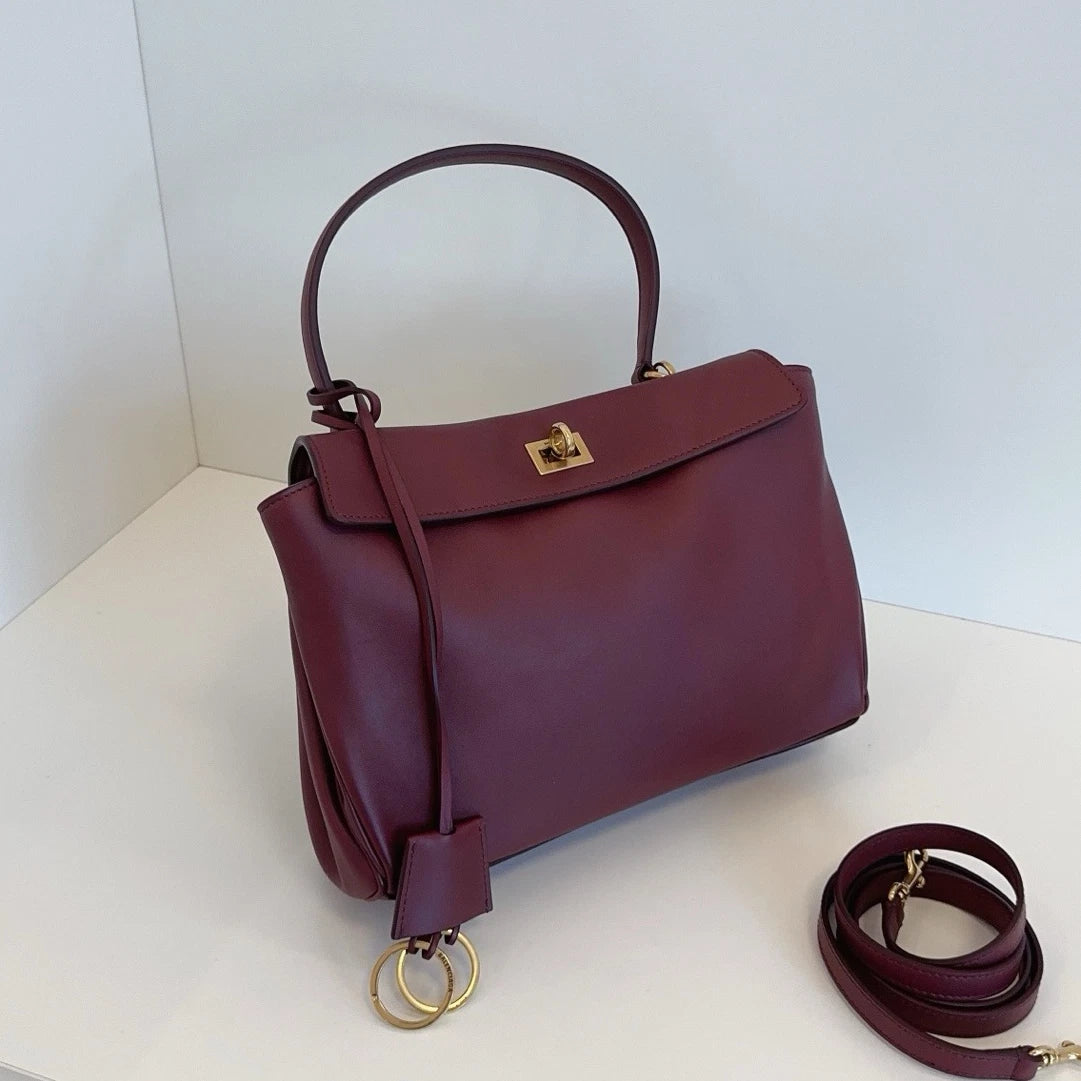Excellent Balenciaga Rodeo PM 2Way Red Top Handle Bag Crossbody Gold Hardware