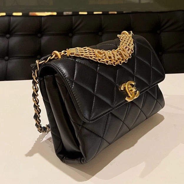 Authentic CHANEL Crystal Handle Classic Flap Shoulder Handbag