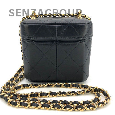 Chanel Quilted Black Gold Vanity Case Chain Shoulder Crossbody Bag