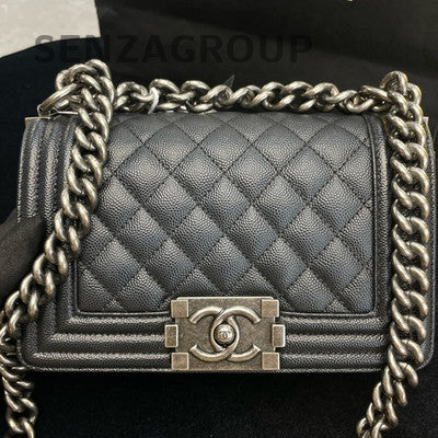 Chanel Black Calfskin Vintage Silver Boy Bag Small Chain Shoulder Bag