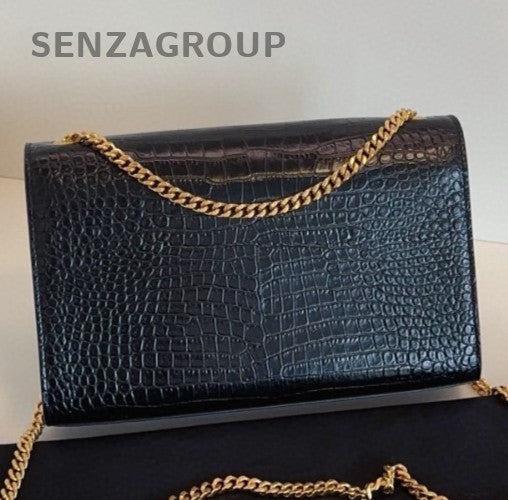 Saint Laurent Kate MM Chain Shoulder Bag Crossbody Black Gold Women Classic