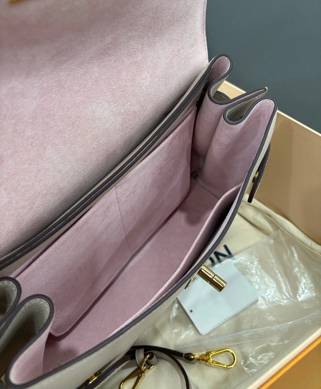 Louis Vuitton Lock Me Ever Medium Top Handle Bag Grey Gold Women Classic