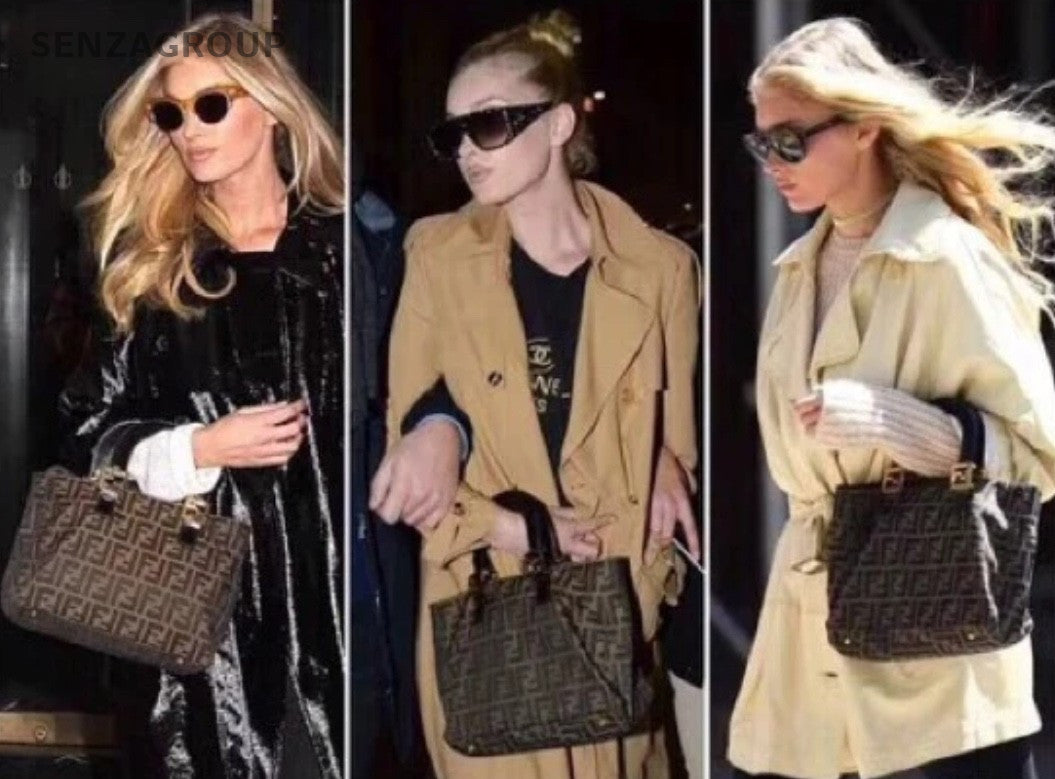 Fendi zucca tote PM Top Handle Monogram Canvas Handbag Women Classic