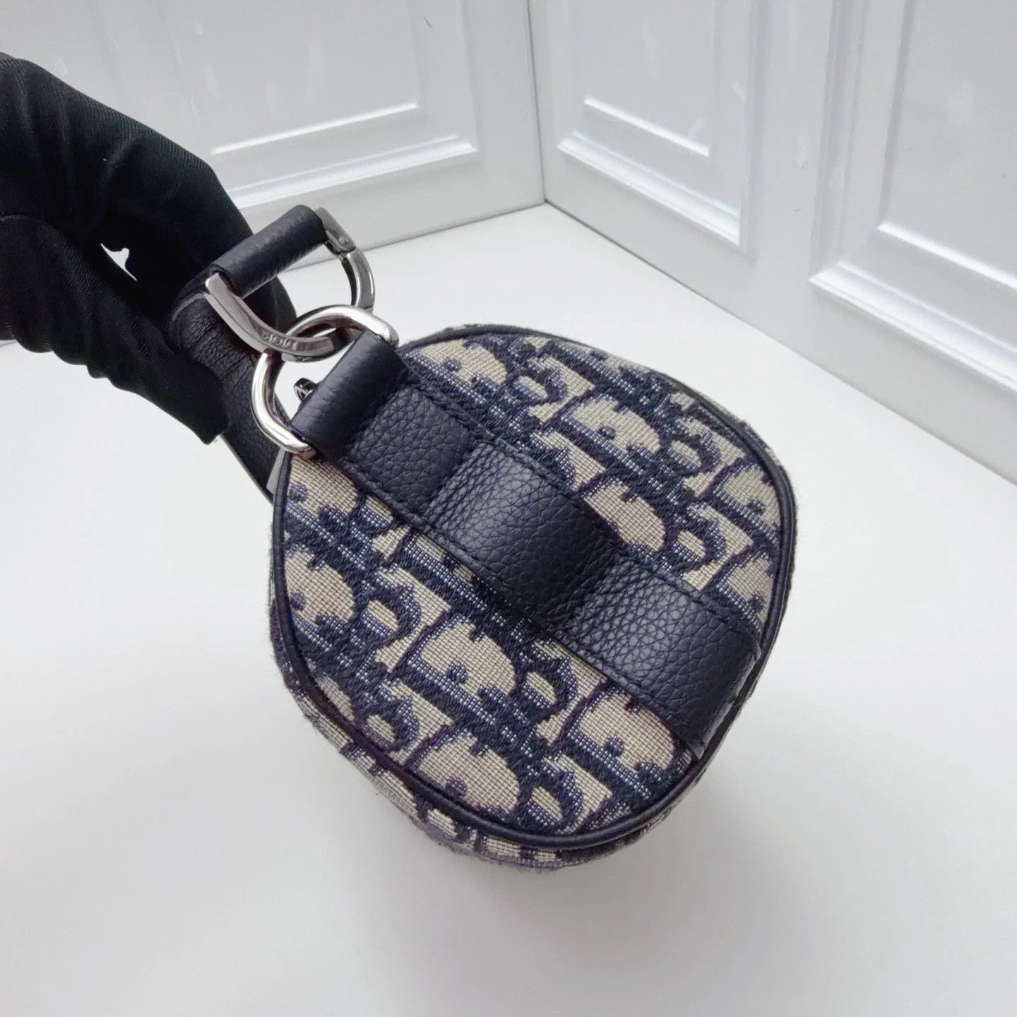 Christian Dior Monogram Mini Top Handle Crossbody Bag Blue Black Women