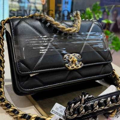 Chanel 19 Bag WOC Black Gold Lambskin Chain Shoulder Crossbody Bag