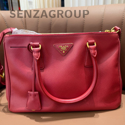 Prada Saffiano Lux Small Double Bag Red Gold Hardware Classic Women's