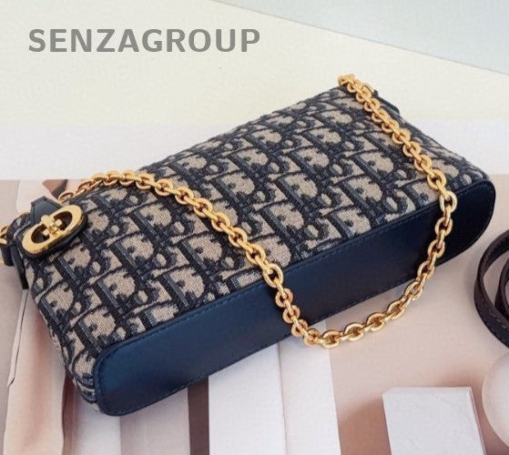 Christian Dior 30Montaigne Oblique Chain Shoulder Bag Black Gold Women Classic