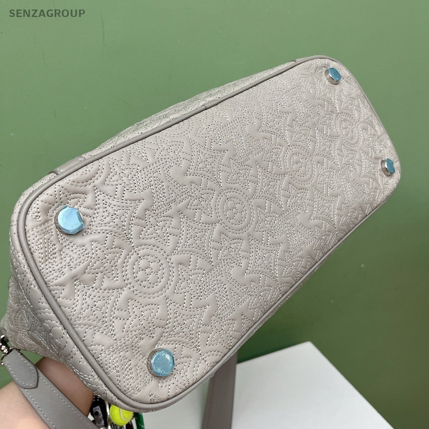 Louis Vuitton Embroidered 2Way Top Handle Shoulder Bag Gray Silver Women Classic
