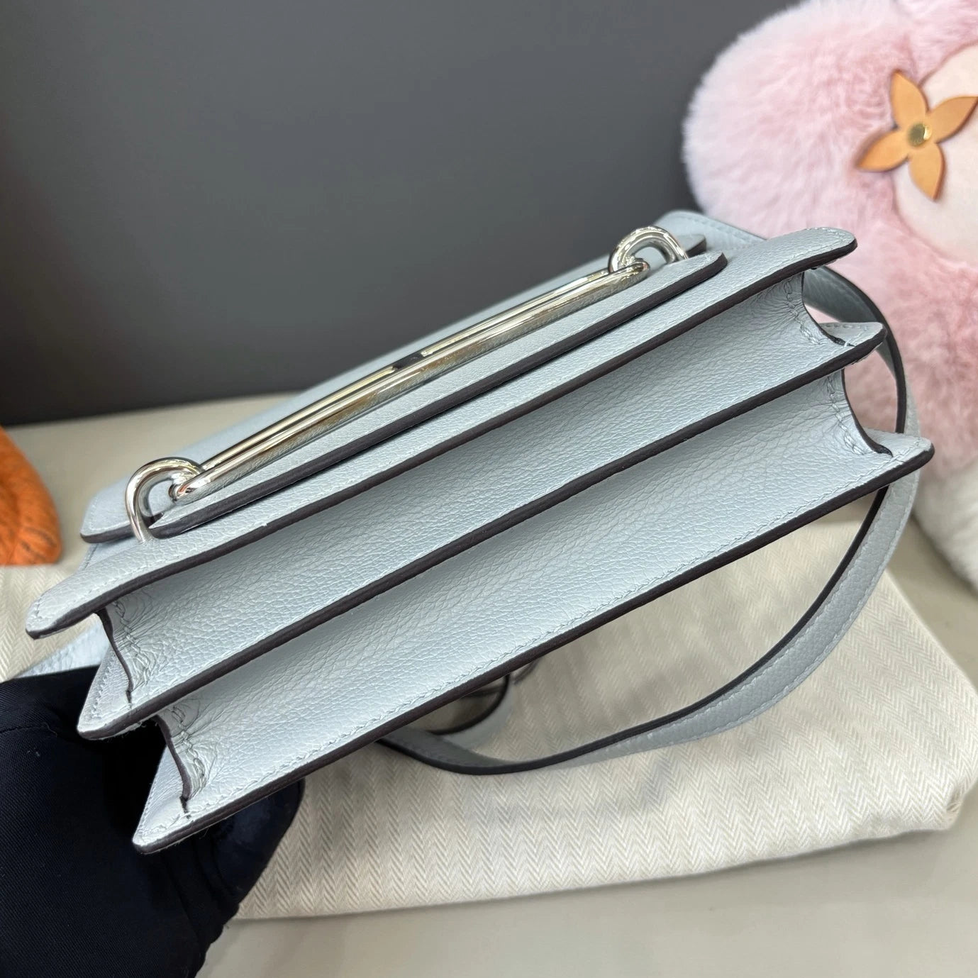 Hermes Roulis19 Evercolor Shoulder Crossbody Blue Silver Women Classic