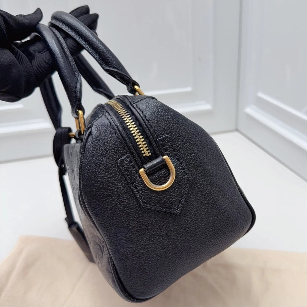 Louis Vuitton Speedy 20 Calfskin Top Handle Crossbody Bag Black Women Classic