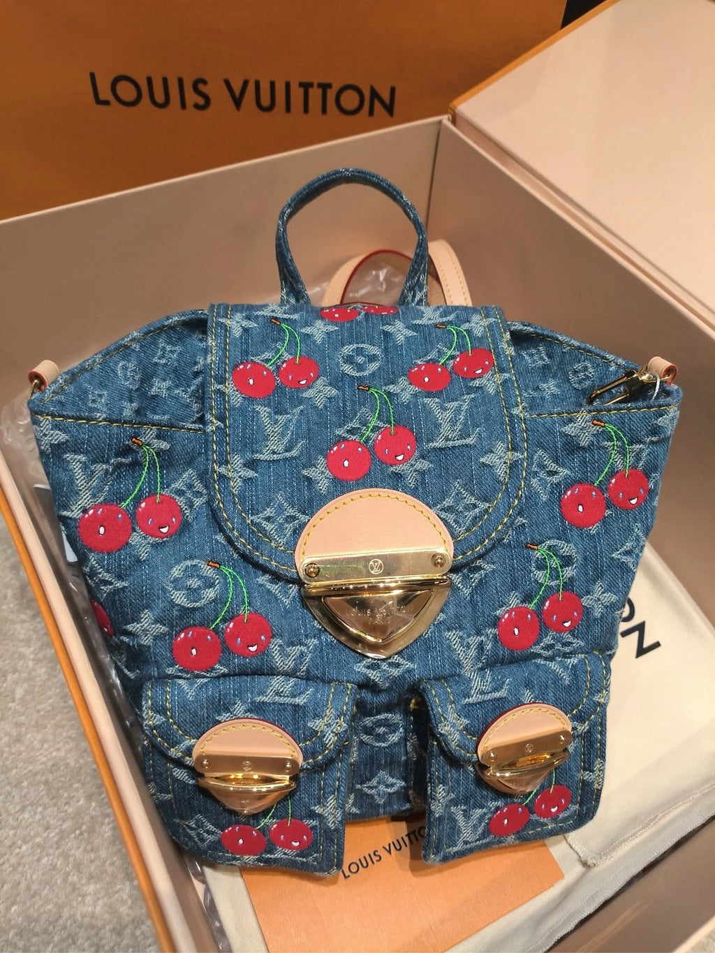 New Louis Vuitton Venice Cherry Denim Backpack For Women