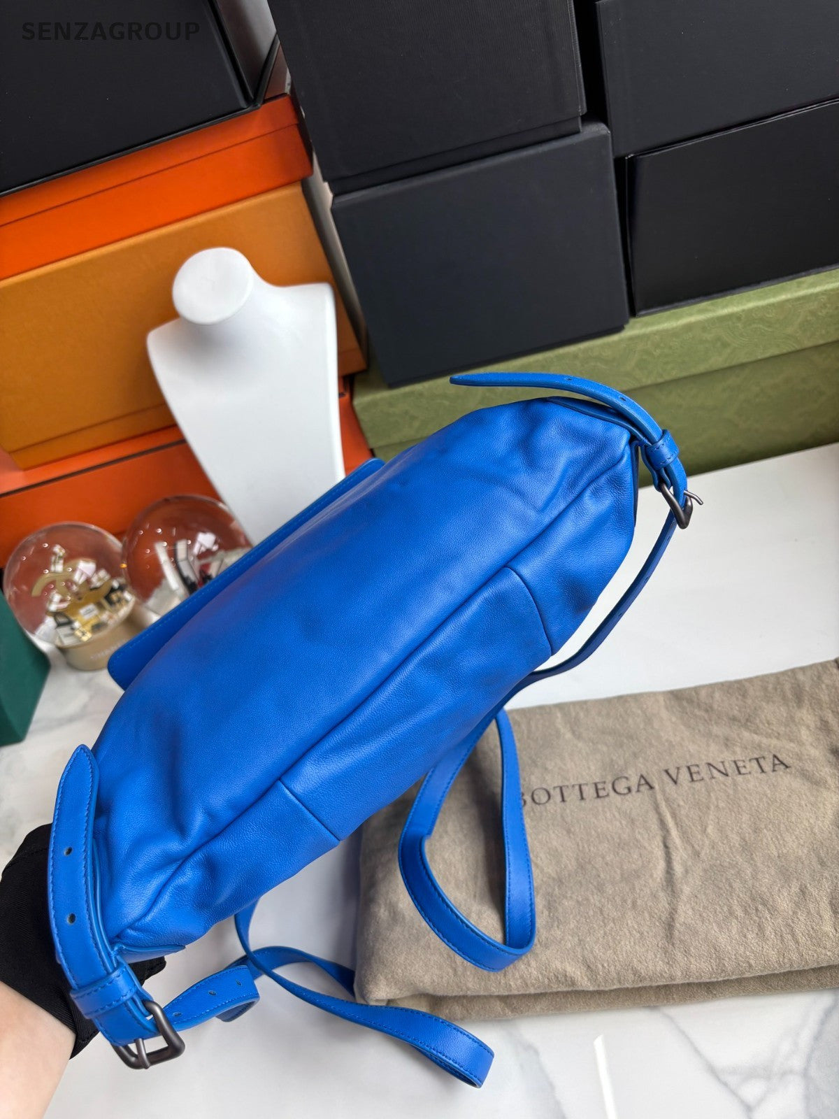Bottega Veneta Weaving Calfskin Backpack Top Handle Drawstring Shoulder bag Blue