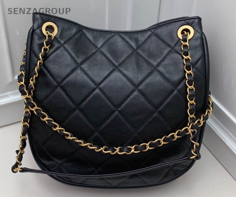 Chanel Hobo Chain Diamond Shoulder Bag Black Red Gold Women Classic Fashion