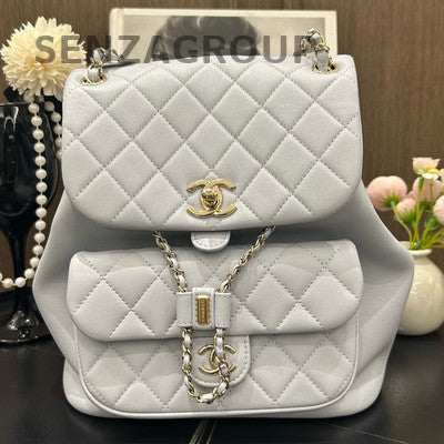 Chanel Duma Large Gray Gold Quilted Chain Backpack Classic Women