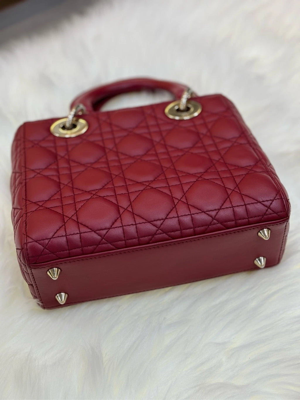 Dior Red Lambskin 4-Grid Lady Dior Shoulder Bag For Women